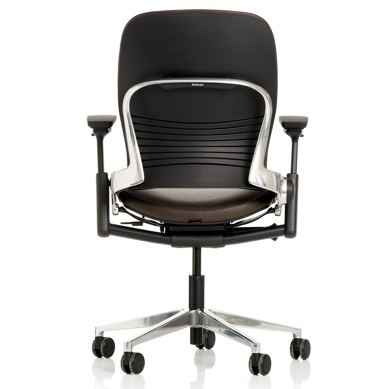 Steelcase Leap V2 Executive Premium Chair mit Lederbezug und poliertem Aluminiumfußkreuz